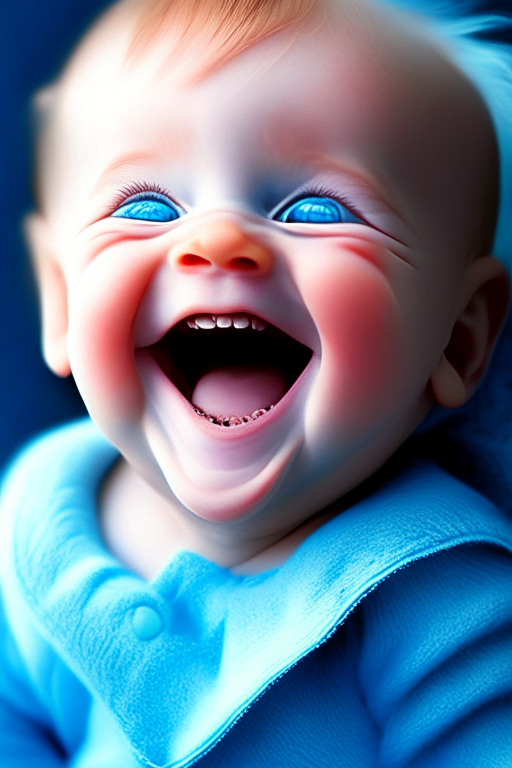 a cute baby with blue eyes laughing