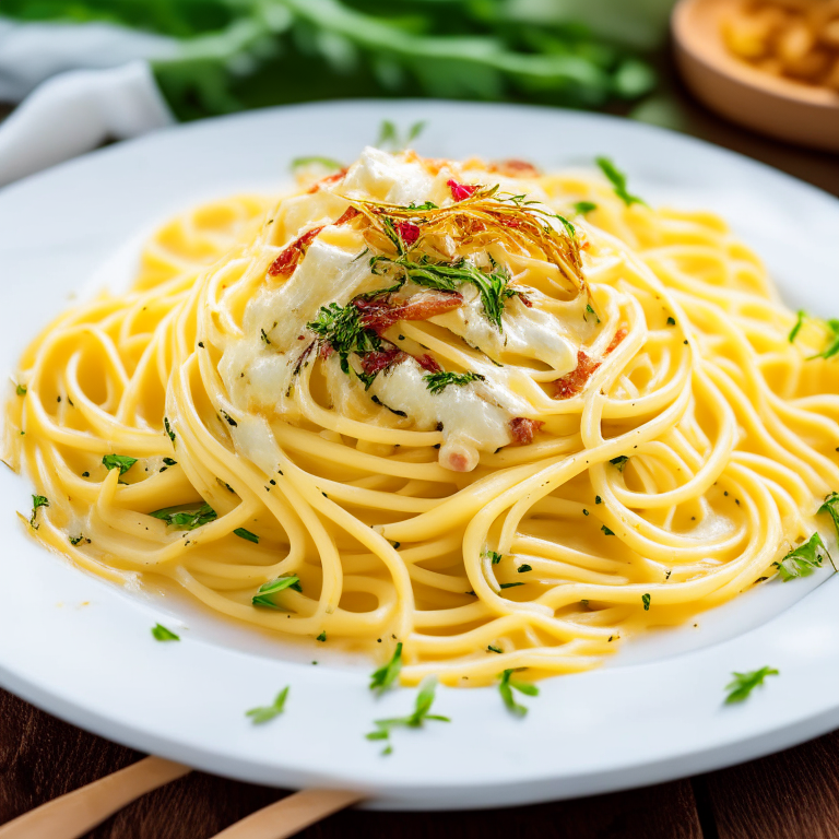 a delicious plate of spaghetti carbonara with crispy bacon, creamy sauce, and fresh parsley, 4k