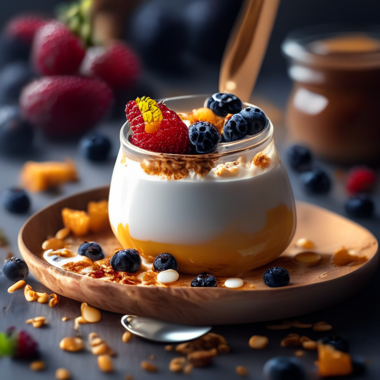 a delicious Greek yogurt parfait with fresh berries, granola, and a drizzle of honey, 4k