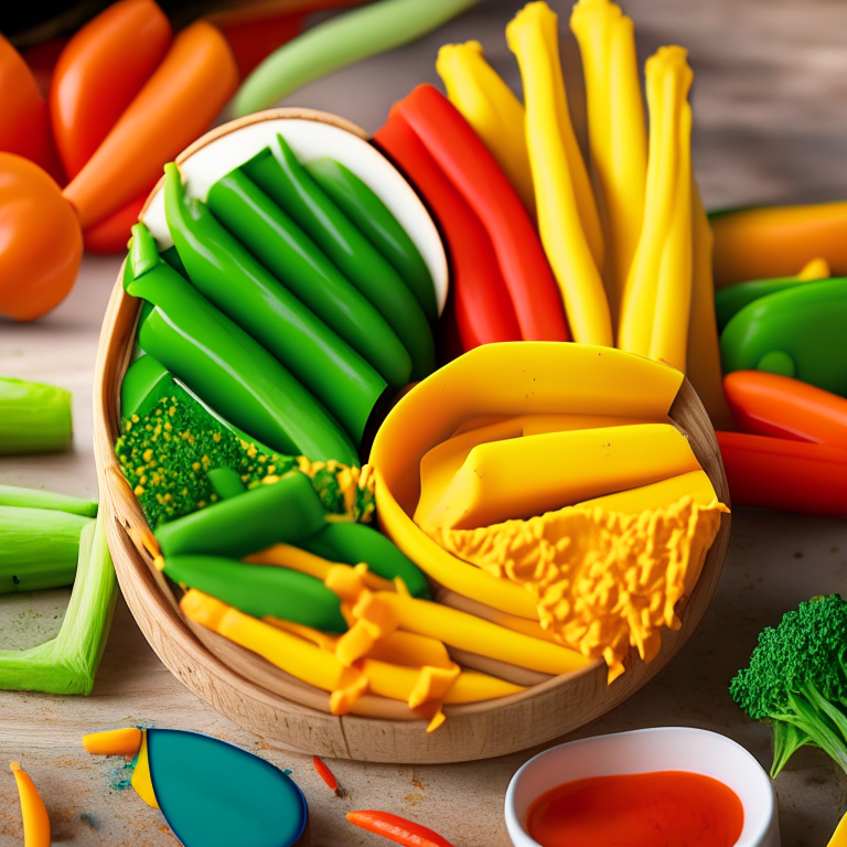 veggie sticks with hummus dip, fresh and colorful, 4k