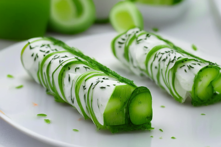 smoked salmon roll-ups with cucumber and cream cheese, garnished with dill, 4k