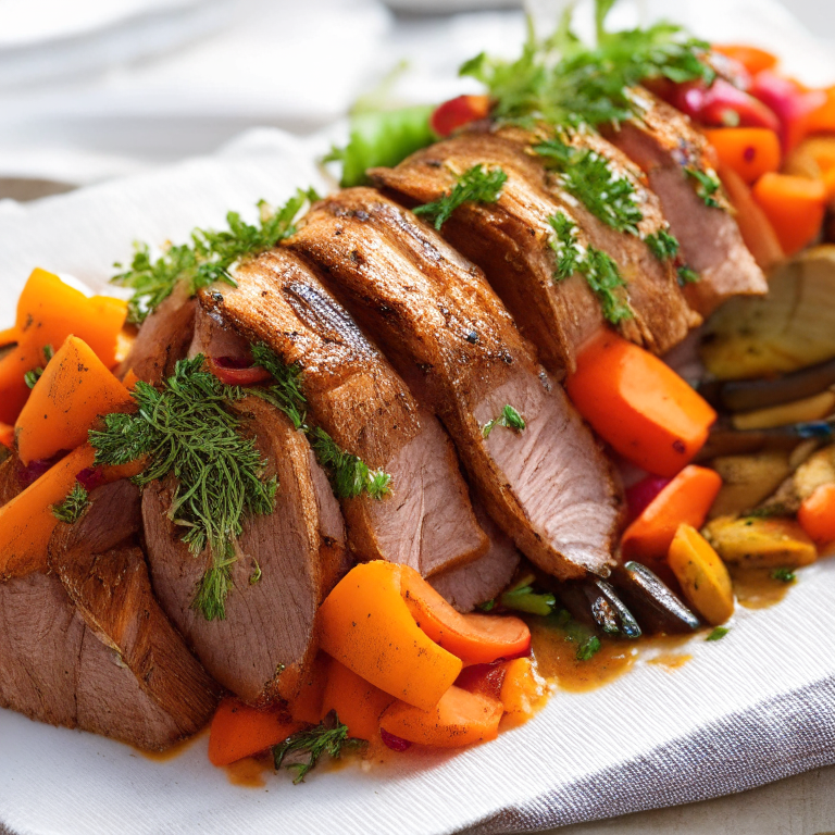 herb-roasted pork loin with roasted root vegetables, 4k