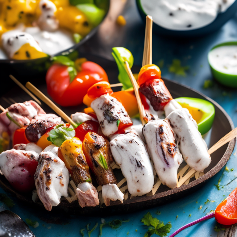 pork and vegetable skewers with Greek yogurt sauce, 4k