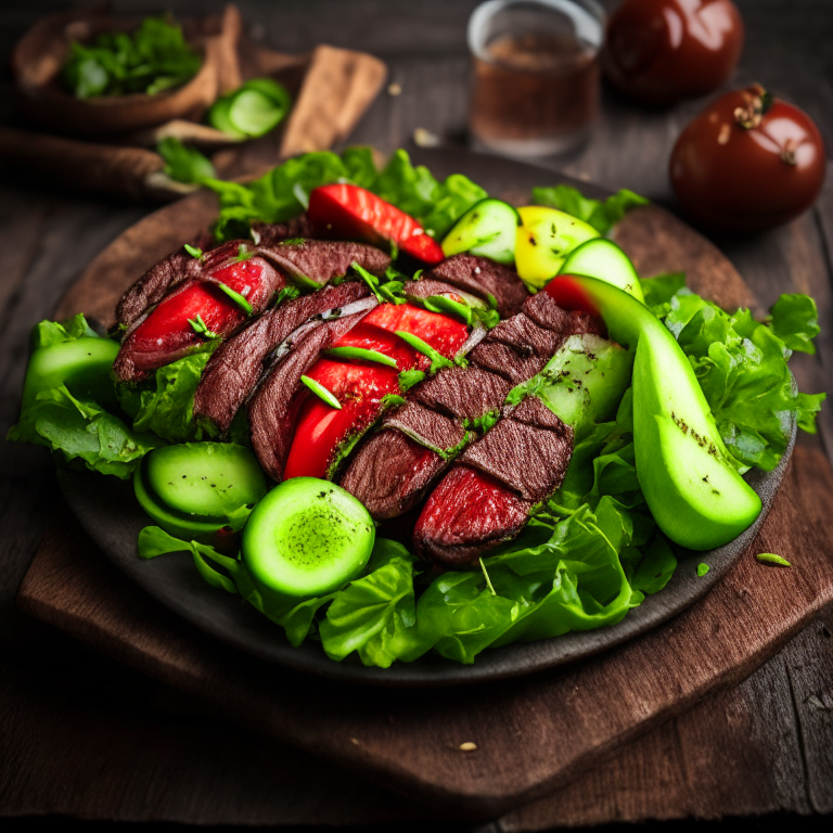 grilled steak salad with avocado and tomato, 4k