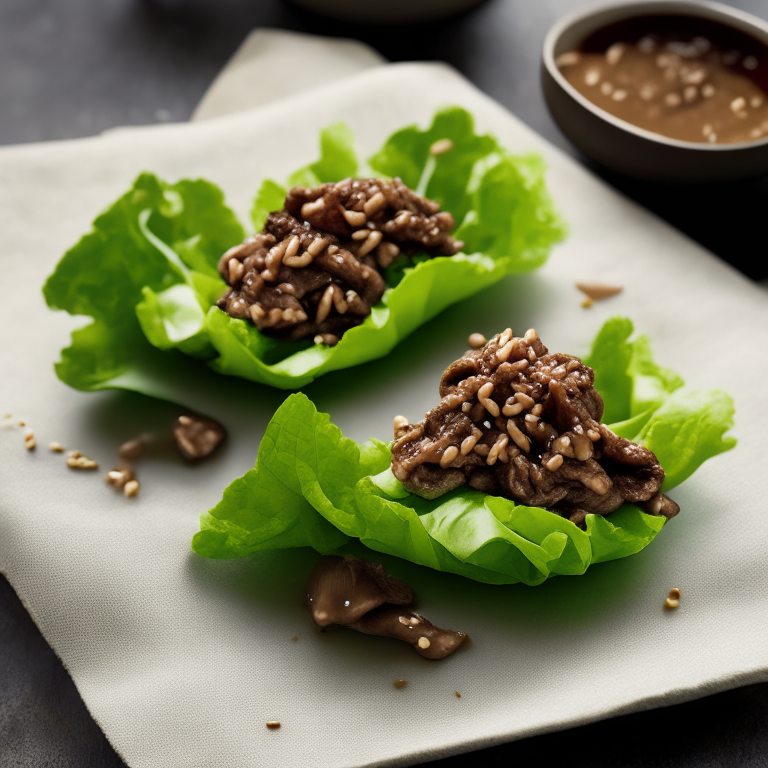 beef and mushroom lettuce wraps with sesame sauce, 4k