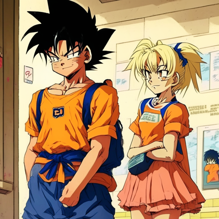 Goku (kid) At a Brazilian School with A Girl In high school 