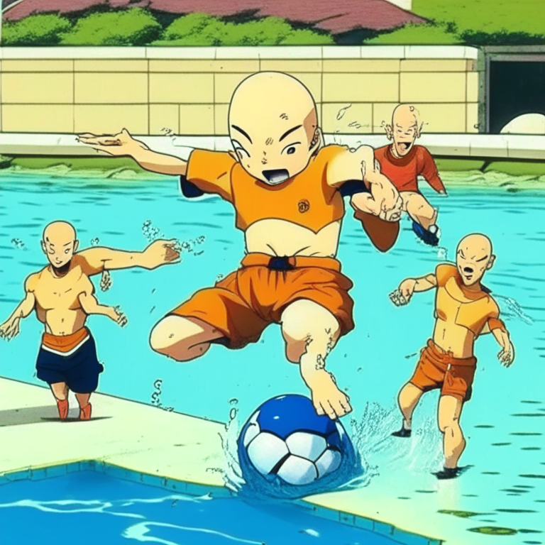 Krillin From Dragon Ball AND Friends Até The Academy Falling Into The Pool During A Training For FIFA Asian Cup 1994