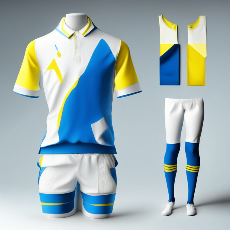 a creative uniform with marin blue, white and yellow for an art center 