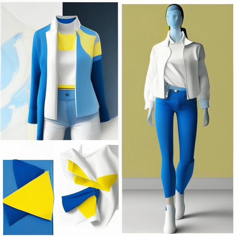 work clothe with marin blue, white and yellow for an art center based the future