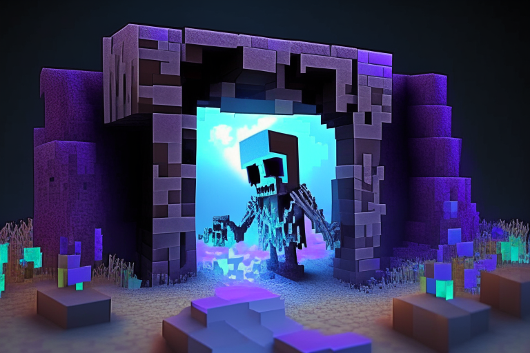 Magical nether portal, minecraft sniffer skeleton