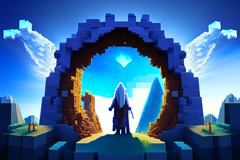 Magical nether portal, minecraft gandalf, blue sky