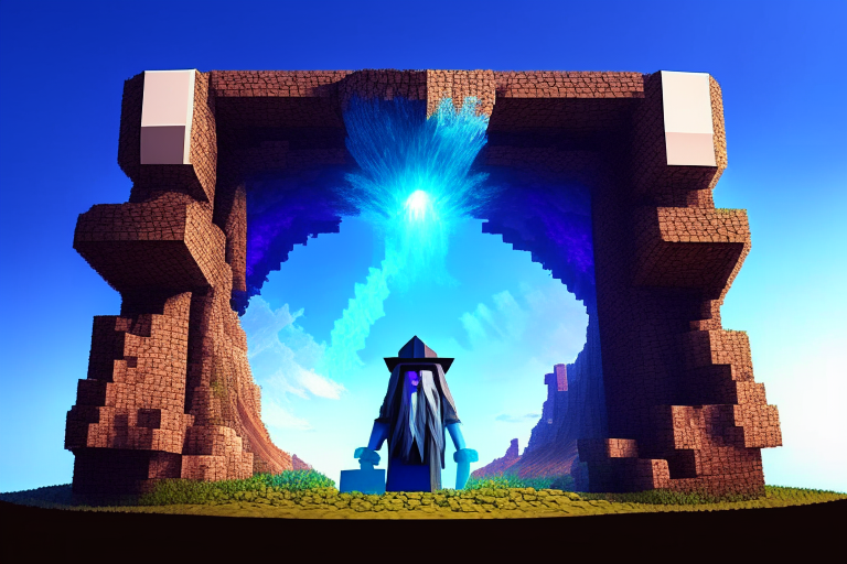 Magical nether portal, minecraft gandalf, blue sky