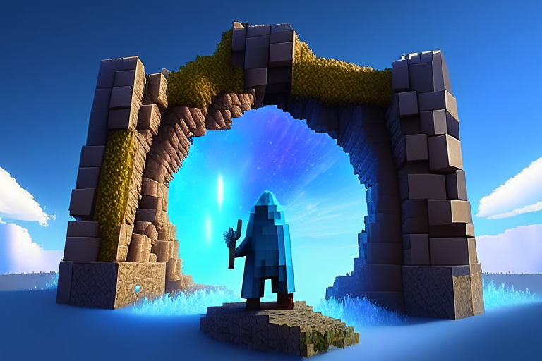 Magical nether portal, minecraft gandalf, blue sky