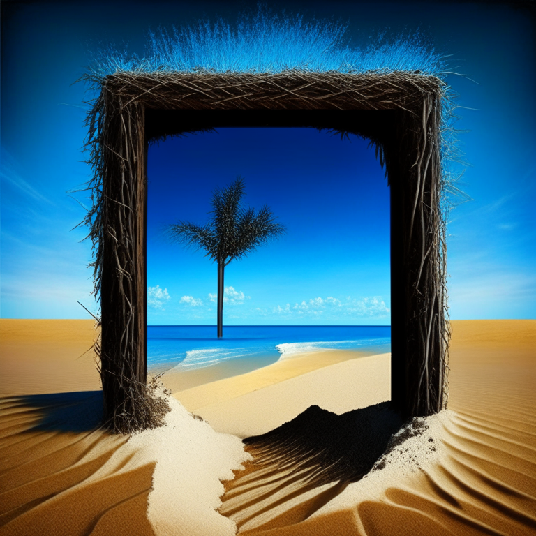 seasons, black nether portal, beach, blue sky, sugar cane
