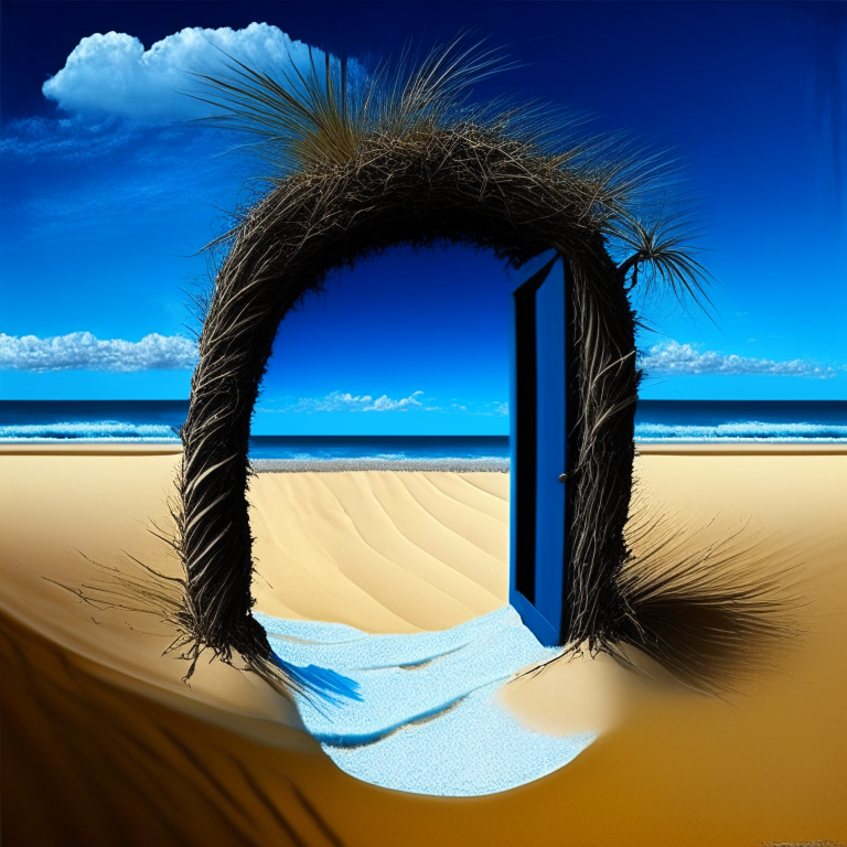 seasons, black nether portal, beach, blue sky, sugar cane
