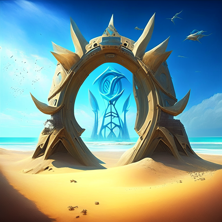 seasons, armored nether portal, beach, blue sky, turbines