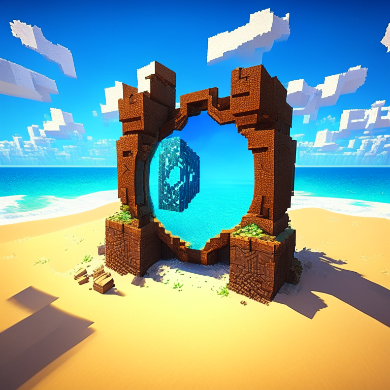 seasons, armored nether portal, beach, blue sky, minecraft turbines