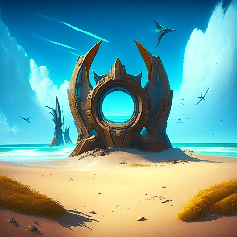 seasons, armored nether portal, beach, blue sky, turbines