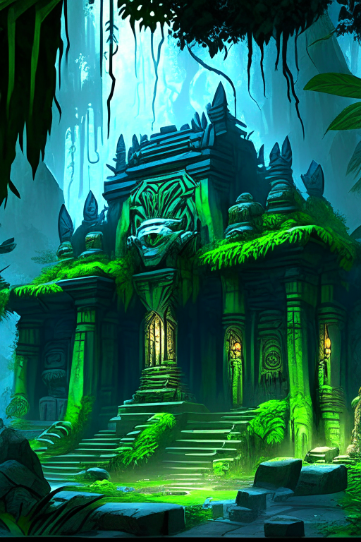 An ancient temple hidden deep within a lush jungle, overgrown with vibrant vegetation and moss-covered stone walls, a superhuman with lightning abilities standing in the center, their body adorned with intricate tattoos that seem to glow with electric energy, surrounded by a mystical atmosphere, Illustration, digital painting, --ar 9:16 --v 5