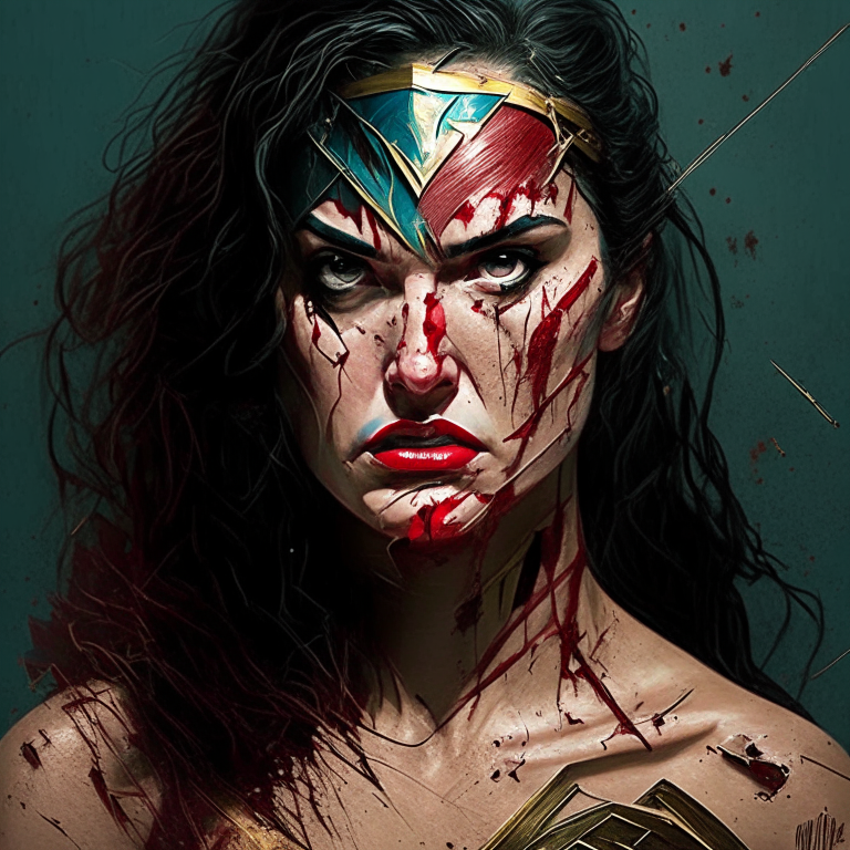 wonder woman with cuts and bruises
