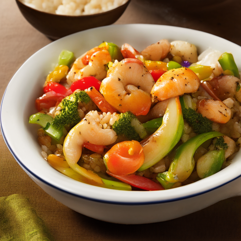 shrimp and vegetable stir-fry with brown rice, 4k