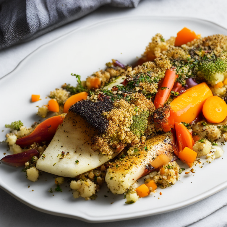 baked cod with herbed quinoa and roasted vegetables, 4k