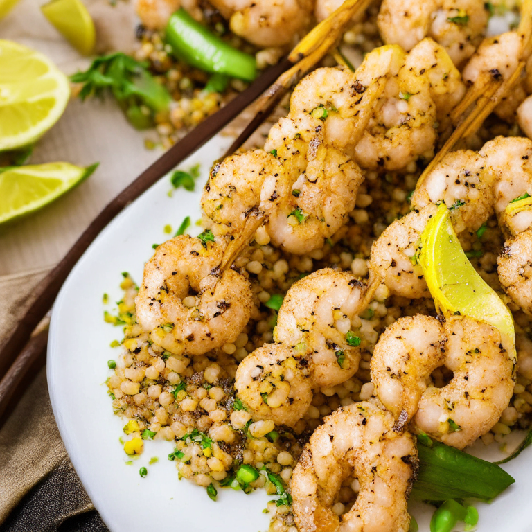 garlic and lemon shrimp skewers with quinoa pilaf, 4k