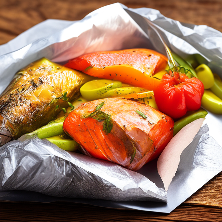 salmon and vegetable foil packets, 4k