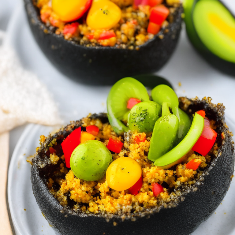 quinoa and black bean stuffed bell peppers with a side of avocado, 4k