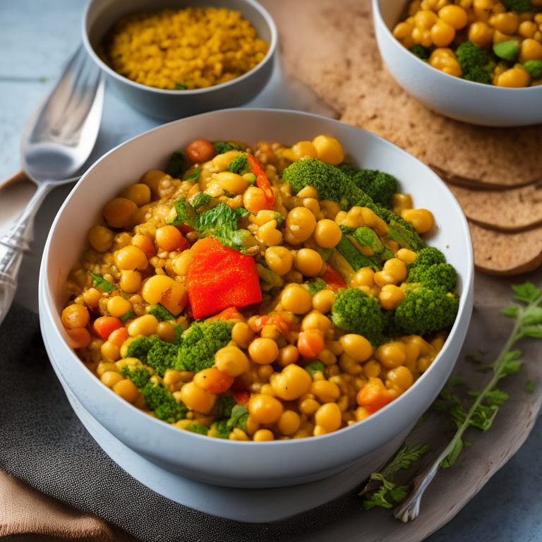 chickpea and vegetable curry with brown rice, 4k