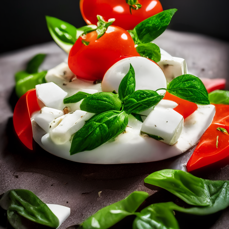 Caprese Salad with fresh mozzarella and basil, 4k