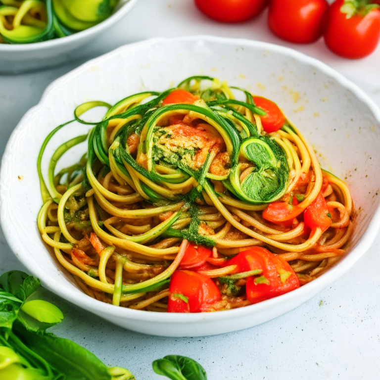 Zucchini Noodles with Tomato and Basil Sauce, 4k, made with zucchini noodles