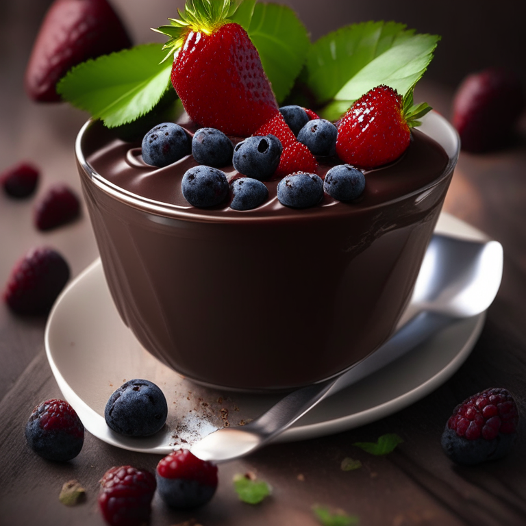 Chocolate Avocado Pudding with Fresh Berries, 4k