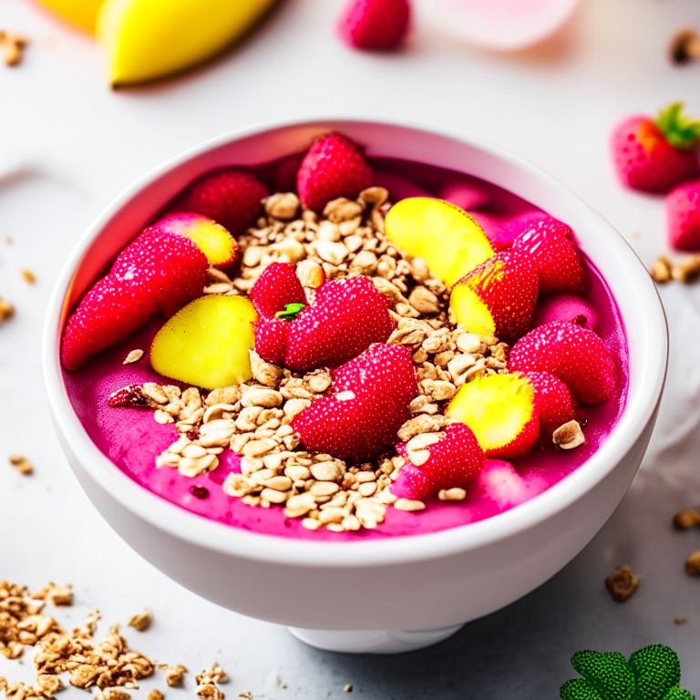 Strawberry Banana Smoothie Bowl with Granola Topping, 4k