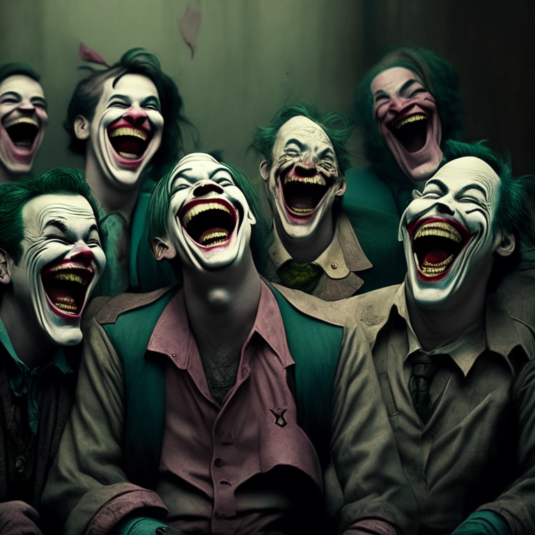 Group of jokers, laughing, background change 