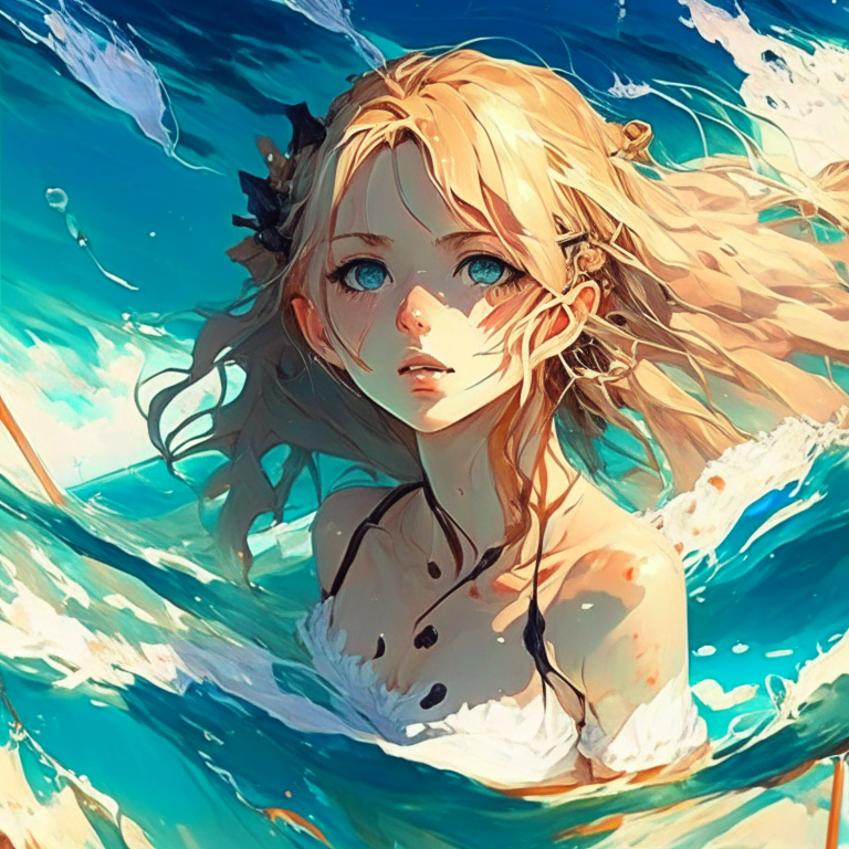 Paint me German girl anime, in the sea