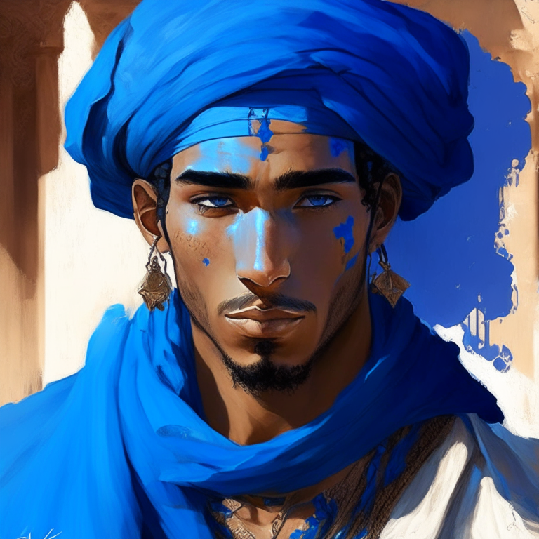 Paint me Moroccan man anime, with blue jlaba