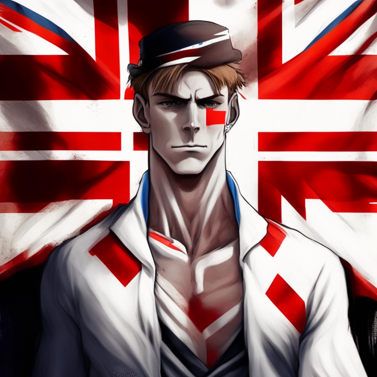 Paint me English man anime, with flag england