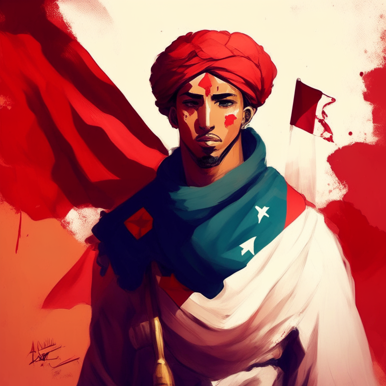 Paint me Moroccan man anime, with flag Moroccan 