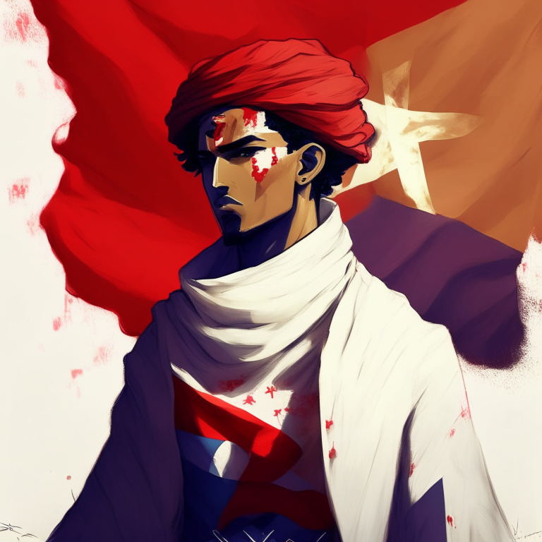 Paint me Moroccan man anime, with flag Moroccan 