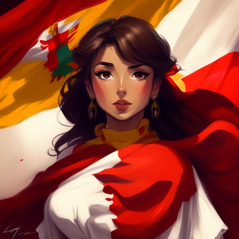 Paint me Spanish woman anime, with flag Spanish 