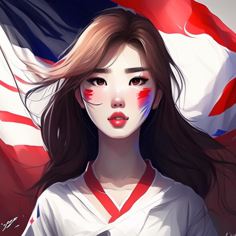 Paint me beautiful Korean girl  anime, with flag Korean 