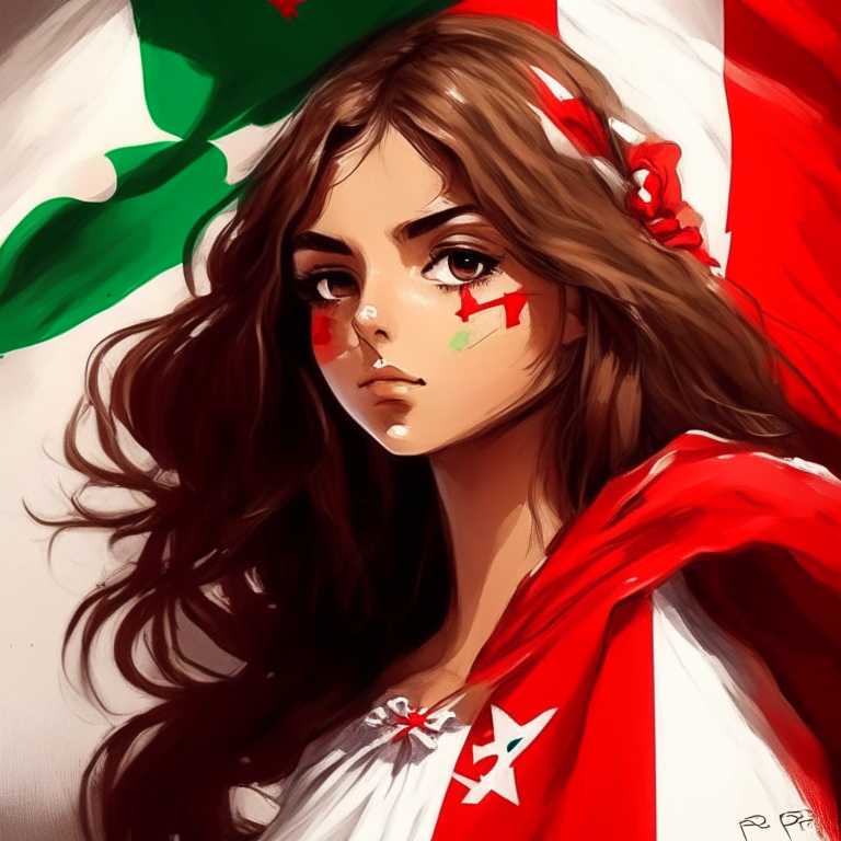 Paint me beautiful Portuguese girl  anime, with flag Portugal 