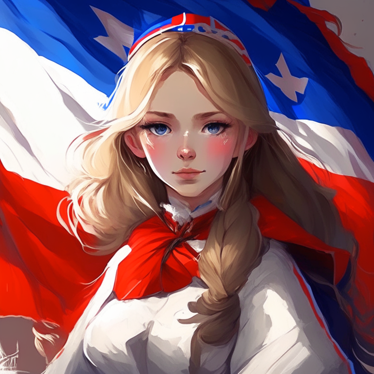 Paint me beautiful russian girl  anime, with flag Russia 