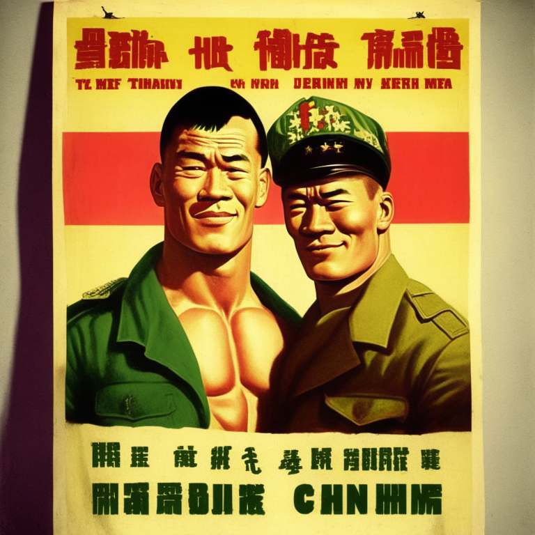 xin jiang ping and his best friend John Cena propaganda poster 1970