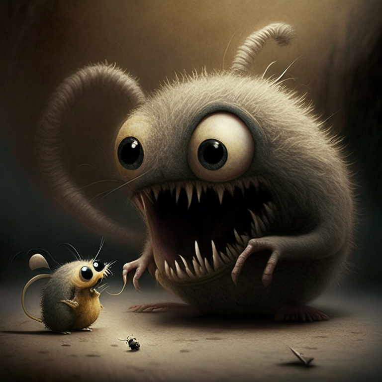 a monster scares a mouse

