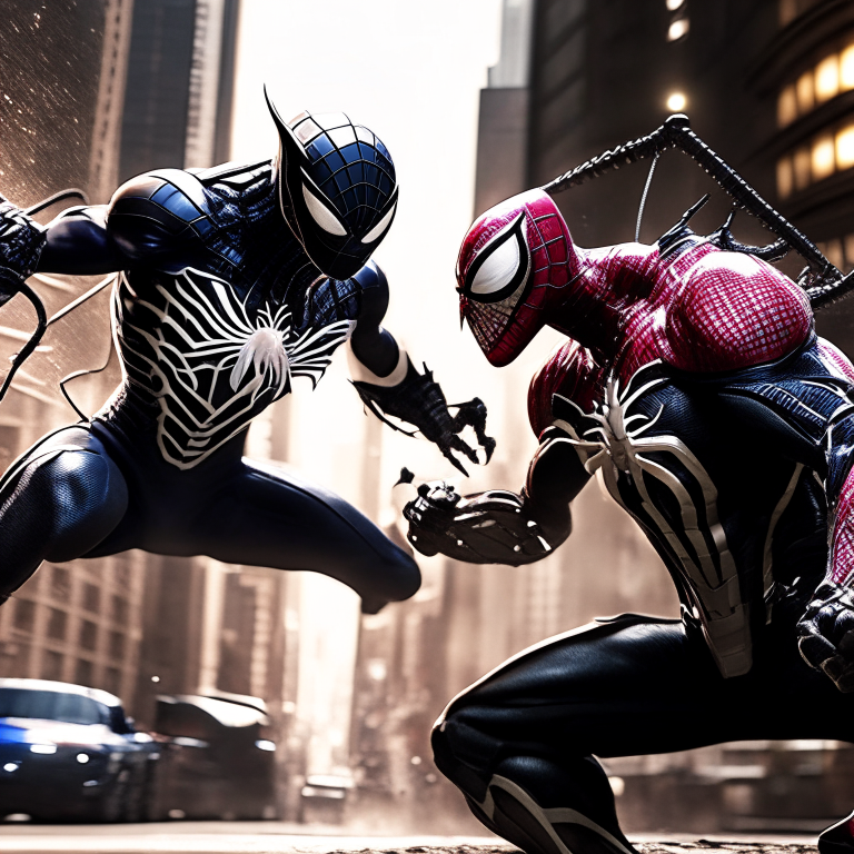 spider man fights venom in the middle of city