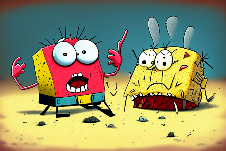 Spongebob and Patrick kills Mr Crab in a cartoon style