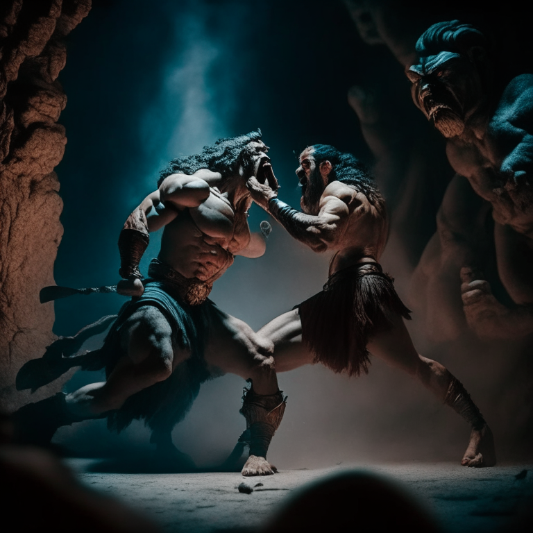 Hercules fights against Cerberus in underworld.