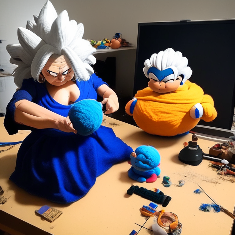 Mrs Popo From Dragón Ball Making A Doll Of Goku